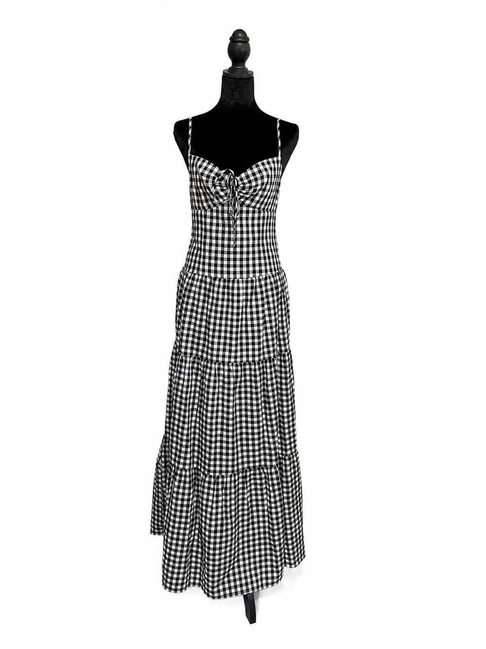 Princess Polly Black & White Gingham Tiered Maxi Dress